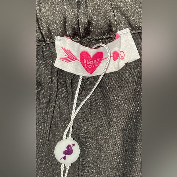 NWT Buddy Love Black Satin Large Pajama Set with Feather Cuffs - Picture 5 of 12